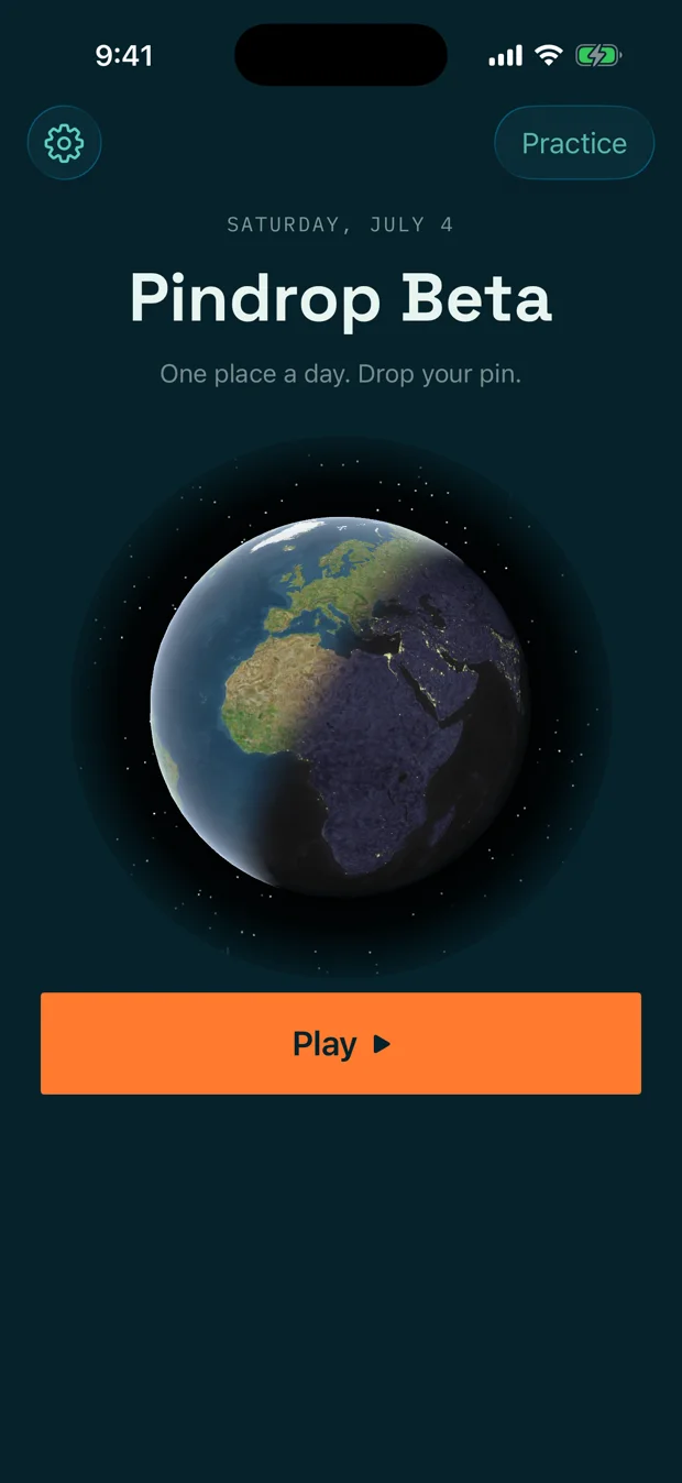 Pindrop iOS app — Today screen with satellite globe